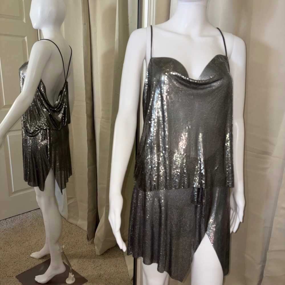 Dua Lipa x Pepe Jeans London Chainmail Set Silver Mesh Top Skirt